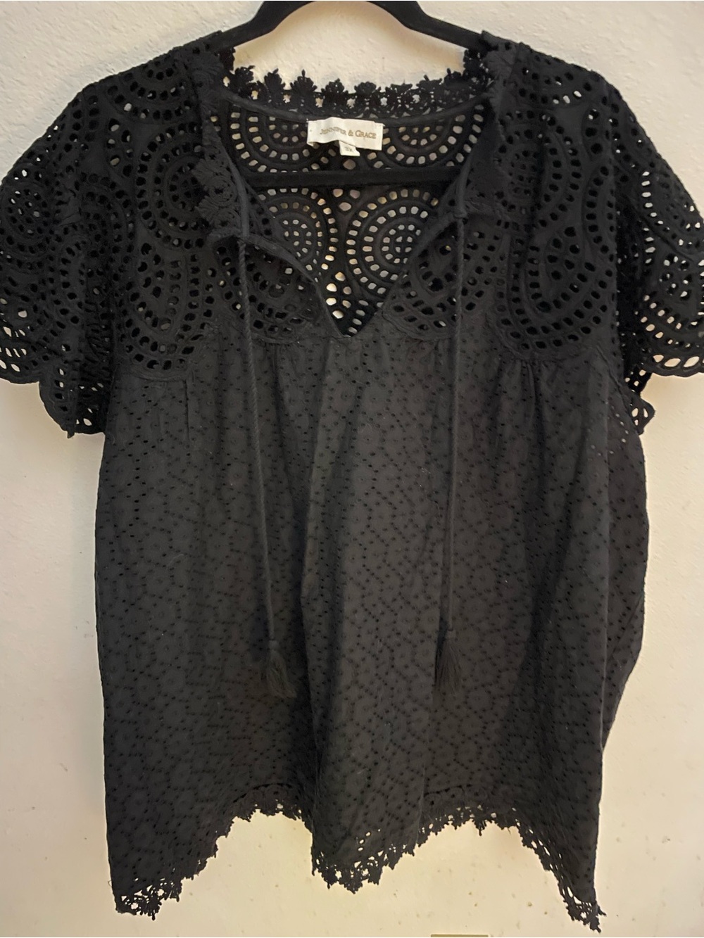Joie Black Eyelet Tie-Front Blouse